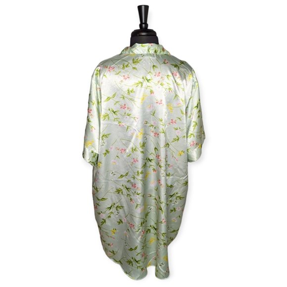 Maidenform Green Floral Satin Button Down Short Sleeve Night Shirt Size 1X - Picture 7 of 12